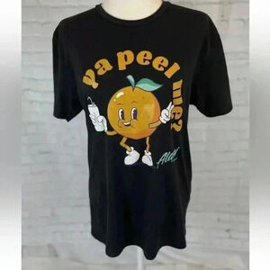 Alani Nu Black T Shirt Top YA PEEL ME Energy Drink Adult M CHEEKY ORANGE KISS